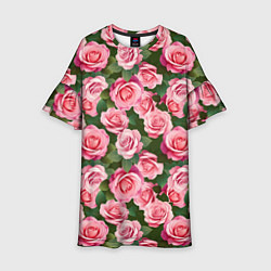 Платье клеш для девочки Розовые розы паттерн, цвет: 3D-принт