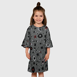 Платье клеш для девочки Серый цвет: глазики-косоглазики, цвет: 3D-принт — фото 2