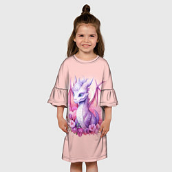 Платье клеш для девочки Дракончик с цветами, цвет: 3D-принт — фото 2