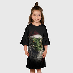Платье клеш для девочки Санта дракон 2024, цвет: 3D-принт — фото 2
