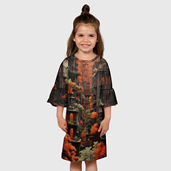 Платье клеш для девочки Сумерки в осенним городе, цвет: 3D-принт — фото 2