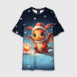 Платье клеш для девочки Снежный волшебник дракон, цвет: 3D-принт