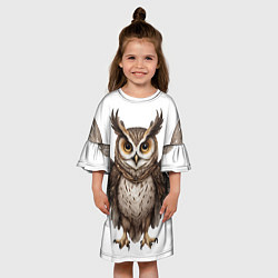 Платье клеш для девочки Совушка с крыльями, цвет: 3D-принт — фото 2