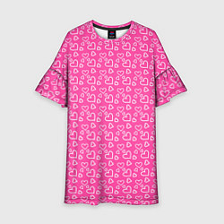 Платье клеш для девочки Паттерн маленький сердечки розовый, цвет: 3D-принт