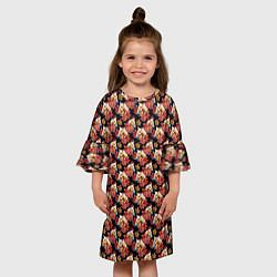 Платье клеш для девочки Лошади и цветы на чёрном фоне, цвет: 3D-принт — фото 2