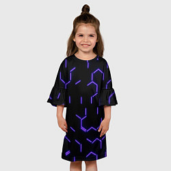 Платье клеш для девочки Фиолетовые неоновые неполные гексагоны, цвет: 3D-принт — фото 2