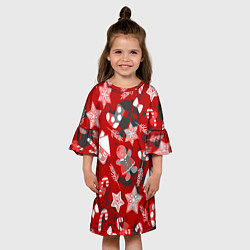 Платье клеш для девочки Рождественские паттерны, цвет: 3D-принт — фото 2