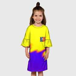 Платье клеш для девочки НБА баскетбол краски неоновые желтые, цвет: 3D-принт — фото 2