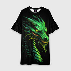 Платье клеш для девочки Зеленый дракон иллюстрация, цвет: 3D-принт