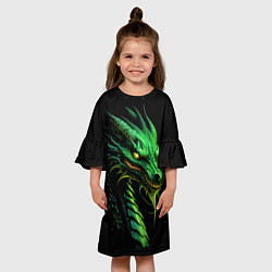 Платье клеш для девочки Зеленый дракон иллюстрация, цвет: 3D-принт — фото 2