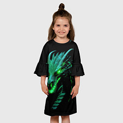 Платье клеш для девочки Дракон с зеленым свечением, цвет: 3D-принт — фото 2