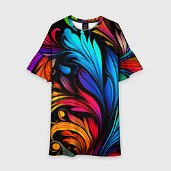 Платье клеш для девочки Паттерн с узорами на черном фоне, цвет: 3D-принт