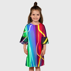 Платье клеш для девочки Абстрактные цветные полосы - композиция, цвет: 3D-принт — фото 2
