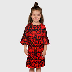Платье клеш для девочки Хохломская роспись красные цветы и ягоды на чёрном, цвет: 3D-принт — фото 2