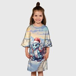 Платье клеш для девочки Милый маленький новогодний дракон 2024 года, цвет: 3D-принт — фото 2