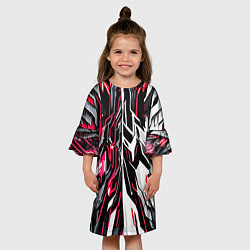 Платье клеш для девочки Красно-белая абстракция на чёрном фоне, цвет: 3D-принт — фото 2