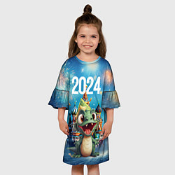 Платье клеш для девочки Маленький счастливый дракон и салюты, цвет: 3D-принт — фото 2