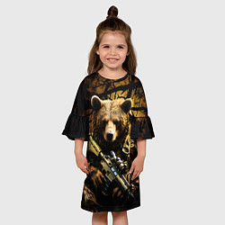 Платье клеш для девочки Медведь солдат в дремучем лесу, цвет: 3D-принт — фото 2