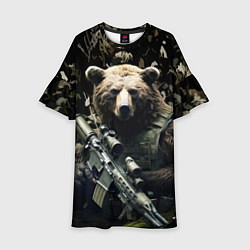 Платье клеш для девочки Медведь солдат с винтовкой, цвет: 3D-принт