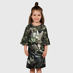 Платье клеш для девочки Кот снайпер в камуфляже, цвет: 3D-принт — фото 2