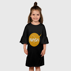 Платье клеш для девочки NASA yellow logo, цвет: 3D-принт — фото 2