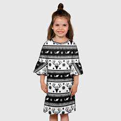 Платье клеш для девочки Новогодний свитер с оленями, цвет: 3D-принт — фото 2