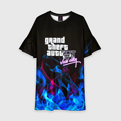 Платье клеш для девочки GTA неоновый огонь вайсити, цвет: 3D-принт