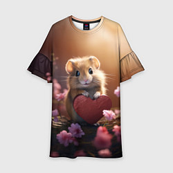 Платье клеш для девочки Милый маленький хомячок с сердечком, цвет: 3D-принт