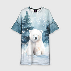 Платье клеш для девочки Белый медвежонок в лесу, цвет: 3D-принт