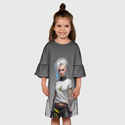 Платье клеш для девочки Блондинка в белой футболке Cyberpunk 2077, цвет: 3D-принт — фото 2