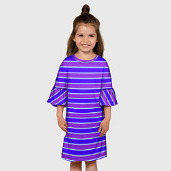 Платье клеш для девочки Неоновые полосы фиолетовые и синие, цвет: 3D-принт — фото 2