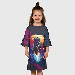 Платье клеш для девочки Космонавт на ракете в галактике, цвет: 3D-принт — фото 2