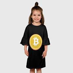 Платье клеш для девочки Биткоин желтое лого криптовалюта, цвет: 3D-принт — фото 2