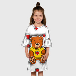 Платье клеш для девочки Стикер наклейка медвежонок и сердце объемный рисун, цвет: 3D-принт — фото 2