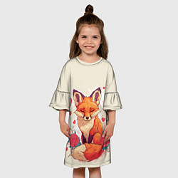 Платье клеш для девочки Влюбленная лисичка в сердечках, цвет: 3D-принт — фото 2