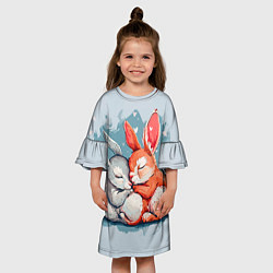 Платье клеш для девочки Влюбленные зайчики 14 февраля, цвет: 3D-принт — фото 2