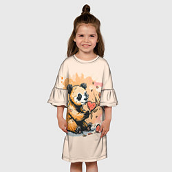 Платье клеш для девочки Милая панда с сердечком и цветами, цвет: 3D-принт — фото 2