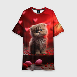 Платье клеш для девочки 14 февраля влюбленный котик, цвет: 3D-принт