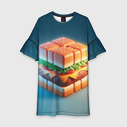 Платье клеш для девочки Абстрактный гамбургер в форме куба, цвет: 3D-принт