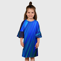 Платье клеш для девочки Неоновые синии линии, цвет: 3D-принт — фото 2