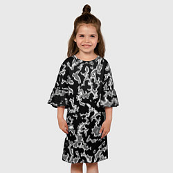 Платье клеш для девочки Капли жидкого металла - камуфляж на чёрном, цвет: 3D-принт — фото 2