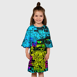 Платье клеш для девочки Разноцветный глитч на чёрном фоне, цвет: 3D-принт — фото 2