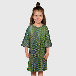 Платье клеш для девочки Волнистый зигзаг зеленый с переливами цветными, цвет: 3D-принт — фото 2