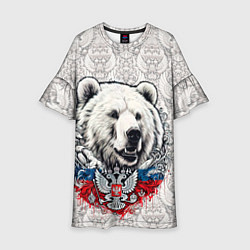 Платье клеш для девочки Белый медведь и белый герб России, цвет: 3D-принт