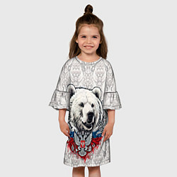 Платье клеш для девочки Белый медведь и белый герб России, цвет: 3D-принт — фото 2