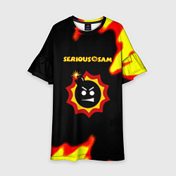 Платье клеш для девочки Serious Sam лого краски с огнём, цвет: 3D-принт
