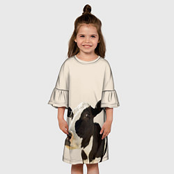 Платье клеш для девочки Корова на бежевом фоне, цвет: 3D-принт — фото 2