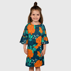 Платье клеш для девочки Паттерн с оранжевыми цветами, цвет: 3D-принт — фото 2