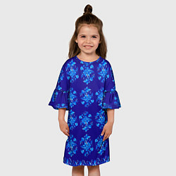 Платье клеш для девочки Узоры гжель на синем фоне, цвет: 3D-принт — фото 2