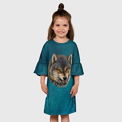 Платье клеш для девочки Оскал волка, цвет: 3D-принт — фото 2